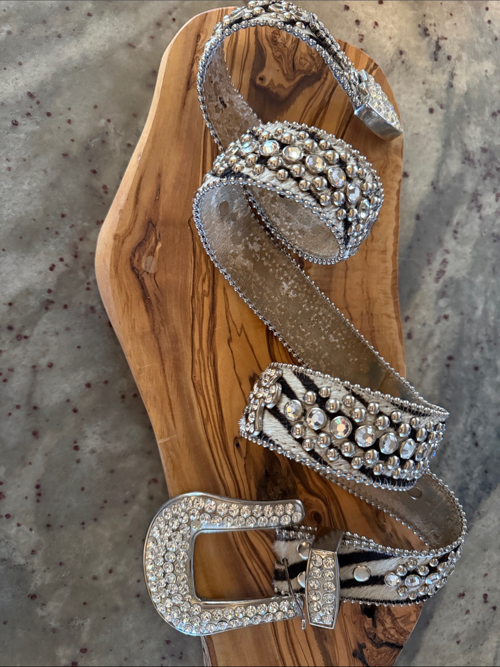 Bb Simon Rhinestone Buckle Tip Keeper Western Belt - Pony Hair Print Zebra